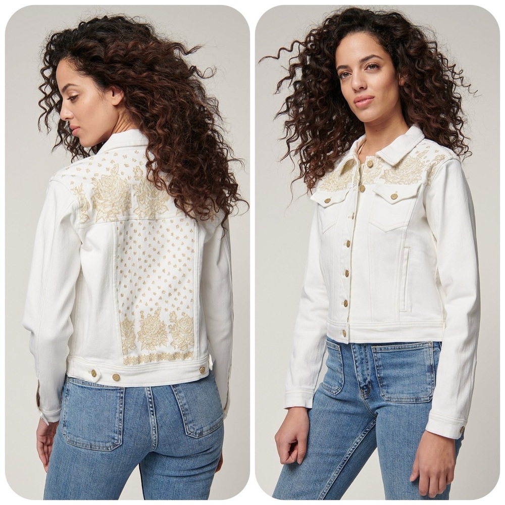EUC Overland Canyon Embroidered White Cotton-Blend Jean Jacket